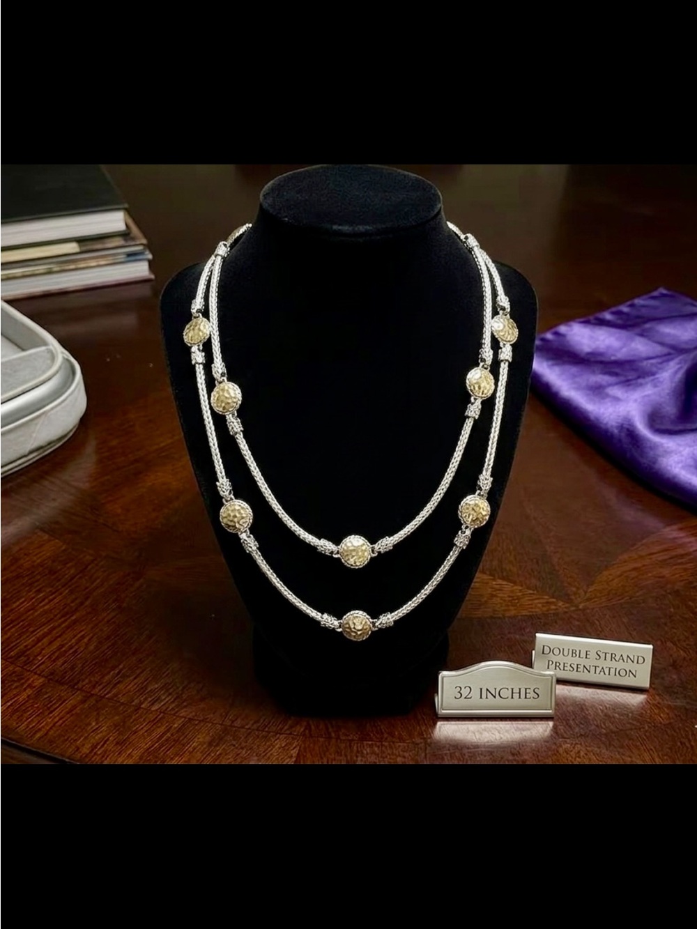 Rare Silpada Sterling Silver Hammered Station Necklace – 32” Artisan Wheat Chain